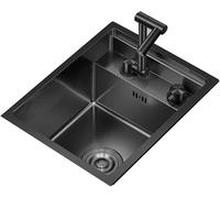 Fregadero De Barra De Un Solo Seno De Acero Inoxidable Con Grifo Plegable Y Tapa, Mini Fregadero Oculto Para Cocina, Fregadero Pequeño Invisible Con Desagüe. Black 35 * 45 * 23cm