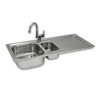 Fregadero de Cocina 1 Seno+Escurridor Sobre Encimera en Acero Inoxidable 105x50cm con Grifo Confetti+Kit para Drenaje y Fontanería GRATIS Lavaplatos Pila Cocina 1 Seno+ Escurridor para Lavar Platos