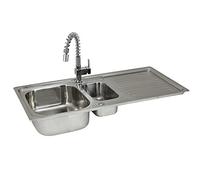 Fregadero de Cocina 1 Seno+Escurridor Sobre Encimera en Acero Inoxidable 105x50cm con Grifo Rainbow+Kit para Drenaje y Fontanería GRATIS Lavaplatos Pila Cocina 1 Seno+ Escurridor para Lavar Platos