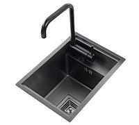 Fregadero de cocina compacto de acero inoxidable negro - Diseño de ahorro de espacio de 30 x 45 x 23 cm para balcones, actualización moderna con sistema de sifón oculto