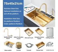 Fregadero de cocina con doble caño de vertido – Acero inoxidable dorado – Una cuba – Frente con diseño frontal
