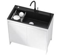 Fregadero De Cocina Con Mueble Bajo Y Accesorios, Fregadero De Pedestal | Fregadero De Aluminio Alveolar Con Juego De Drenaje Y Almacenamiento De Una Sola Capa(White,L80cmxW45cmxH85cm)