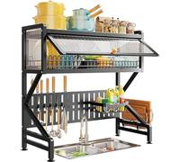 Fregadero De Cocina De 3 Niveles, Grande, De Acero Inoxidable 304, Escurridor De Platos, Estante De Almacenamiento De Encimera De 2 Niveles, Soporte Para Utensilios De Co,Blcak-39.4*13.6*32.3in