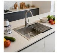Fregadero de cocina de 60 x 45 cm, empotrable con dispensador de jabón, rectangular, de acero inoxidable, pequeño, 1 cuenco, moderno lavabo de cocina con escurridor, dispensador de jabón