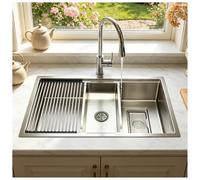 Fregadero de cocina de 80 x 50 cm, acero inoxidable 304, 1 cuenco, grande, sifón con rebosadero, fregadero de cocina, incluye tabla de cortar, rejilla de goteo rectangular
