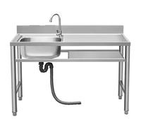 Fregadero de cocina de acero de grado comercial con banco de trabajo, 80 x 50 x 80 cm, fácil de limpiar, ideal para alimentos, uso gaseoso, diseño pesado, perfecto para chefs domésticos y