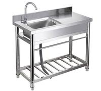 Fregadero de cocina de acero inoxidable con grifo y encimera, estante de almacenamiento, kit de drenaje, ideal para restaurantes, cocina en casa y diseño elegante