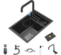 Fregadero de cocina de acero oculto de 30 x 45 x 21 cm, montaje inferior con grifo plegable y cubierta, diseño que ahorra espacio para caravanas y áreas pequeñas, color negro y gris h