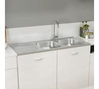 Fregadero de cocina de la marca Living Store, con doble cuba, color plateado, dimensiones 1200x600x155 mm, fabricado en acero inoxidable
