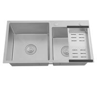 Fregadero de cocina doble, acero inoxidable plateado, para encastrar, ideal para cocina y lavadero