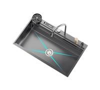 Fregadero De Cocina En Cascada Acero Inoxidable, Fregaderos For Lavar Platos Una Sola Ranura Extra Grandes, Lavabo Bajo Montaje, Lavadora Tazas FáCil De Limpiar Y Mantener(86X52CM-D2-SA)