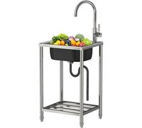 Fregadero De Cocina Exterior/Jardin Mueble Fregadero De Acero Inoxidable | Portatil Lavamanos Industriales con Grifo Estante Y Escurridor Pila De Lavar Para Garajes/Lavanderías/Restaurantes Comercial