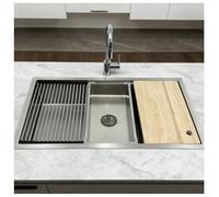 Fregadero de cocina extra grande y profundo de acero inoxidable, hecho a mano, diseño recubierto con colador y accesorios de drenaje, 80 x 50 x 19 cm, calidad profesional