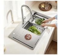 Fregadero de cocina extragrande de acero inoxidable de 80 x 50 x 22 cm, cuenco individual profundo, diseño artesanal, revestimiento duradero, incluye colador y kit completo de drenaje para una fácil