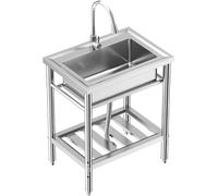 Fregadero de cocina independiente de acero inoxidable con grifo, estante y accesorios, juego completo para cocina, baño, comercio, 70 x 50 x 86 cm, inoxidable y duradero