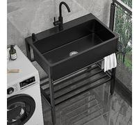 Fregadero de cocina independiente industrial de un solo tazón con grifo de fregadero, estación de trabajo de metal, fregaderos de lavandería de acero inoxidable duradero para restaurante