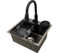 Fregadero de cocina - Modelo empotrable con un solo bol - Acero inoxidable con nano-revestimiento - Grifo extraíble de 40 cm - Vaso dosificador y escurridor - Dispensador de jabón de 300 ml - Color
