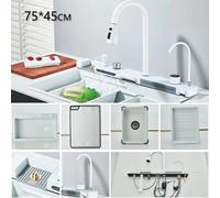 Fregadero de cocina modelo Waterval – Acero inoxidable 304 – Blanco – Un seno – Pantalla digital – Juego de grifos – Dispensador de jabón