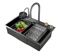 Fregadero de cocina moderno de acero inoxidable negro, cuenco individual 68 x 45 x 22 cm, instalación empotrada, drenaje emergente, cepillado h - Franke Fregadero de Cocina