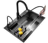 Fregadero de cocina moderno negro - 80 x 50 x 20 cm de acero inoxidable con grifo y accesorios - Diseño elegante para uso doméstico y comercial - Duradero y fácil de limpiar