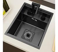 Fregadero de cocina negro con grifo plegable, fregadero oculto de un solo tazón para isla, tapa de entrada incluida, tamaño 40 x 54 x 22 cm, perfecto para cocinas modernas