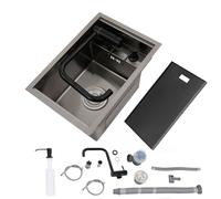 Fregadero de cocina oculto con grifo plegable, fregadero de acero inoxidable con tapa, 1 lavabo, 30 x 45 x 23 cm, incluye dispensador de jabón y tubo de drenaje, para cocina pequeña, caravana, bar