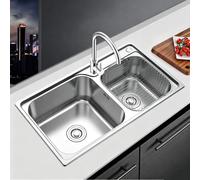 Fregadero de cocina rústico Fregadero de acero inoxidable 2 seno | Acabado cepillado Fregadero Con grifo Dispensador de jabón líquido Para cocinas domésticas