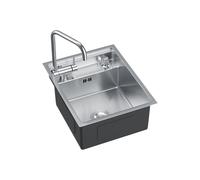Fregadero de cocina VBChome de 40x50 cm, acero inoxidable, con grifo abatible. Fregadero con borde plano, incluye dispensador de jabón, sifón y cubierta. Requiere mueble inferior de 50 cm o más
