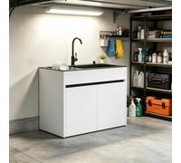 Fregadero de Exterior/Interior con Mueble, Inox y Aluminio, Grifo Frío/Caliente para Patio Trasero, Taller y Sótano