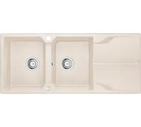 Fregadero de granito de 2 cubetas, modelo Andante, con escurridor, de 116x50 cm, color beige, código ZQN_5213 - Ideal para cocinas modernas
