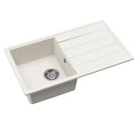Fregadero de granito SAT para cocina, modelo de un solo seno con zona de escurrimiento, 76x44 cm, color blanco