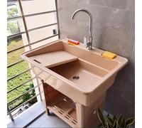Fregadero de jardín portátil de alta resistencia con grifo, versátil tina de lavado para caravana, lavandería, camping y uso comercial, color café (68 x 58 x)