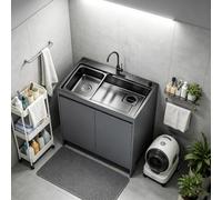 Fregadero de Lavadero con Mueble Inox y Aluminio, Grifo Frío/Caliente para Cuarto de Servicio, Sótano y Taller
