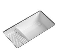Fregadero de Lavandería Blanco con Tabla de Lavar Integrada, Un Solo Seno con Grifo Extraíble y Kit de Desagüe Completo, Lavabo Sobre Encimera para Cocina y Lavadero(44x35x14.5cm/17.3x13.7x5.7in)