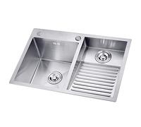 Fregadero De Lavandería Plateado Con Tabla De Lavar Integrada Y Kits De Drenaje, Fregadero Utilitario De Acero Inoxidable 304, Lavabo De 22 Cm De Profundidad (S : 80cm-Right)