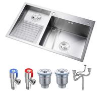 Fregadero de lavandería plateado,fregadero práctico de acero inoxidable para lavandería, lavabo de cubo de lavandería de doble tazón de 22 cm de profundidad, con lavabo facial integrado(Silver-B,80x48