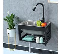 Fregadero de pared de acero inoxidable, mini estación de lavado de manos con grifo extraíble para cocina, lavandería, garaje, jardín, uso al aire libre