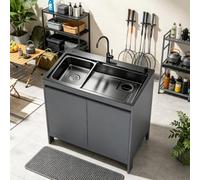 Fregadero de Pie con Mueble Inox y Aluminio de Panal, Mezclador Frío/Caliente para Balcón, Lavadero y Cocina BBQ