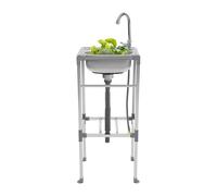 Fregadero de pie de acero inoxidable, lavabo independiente, 42 x 37 x 83 cm, con grifo y tapón, cesta de filtro, lavabo, resistente, silencioso y de fácil mantenimiento, para cocina, lavandería
