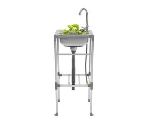 Fregadero de pie de acero inoxidable, lavabo independiente, 42 x 37 x 83 cm, con grifo y tapón, cesta de filtro, lavabo, resistente, silencioso y de fácil mantenimiento, para cocina, lavandería