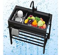 Fregadero de servicio y tina de lavandería con tubería de agua, fregaderos de cocina de acero inoxidable de 1 compartimento, estación de lavado de manos de pie para restaurante, interior y exterior