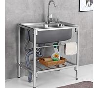 Fregadero de un solo cuenco de pie - Fregadero de cocina comercial de acero inoxidable - Fregadero utilitario para lavandería, baño, casa de campo - Fregadero portátil al aire libre fregadero de patio