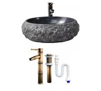 Fregadero del Baño Lavabo de mármol Retro for el hogar, lavabo piedra for balcón al aire libre, sobre encimera, for baño