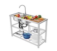 Fregadero doble independiente de acero inoxidable con 2 cuencos, grifo de 360°, capacidad de carga de 100 kg, 120 x 45 x 80 cm, juego completo de fregadero doble (mezclador de agua fría y caliente)