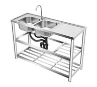 Fregadero doble independiente de acero inoxidable con 2 cuencos, grifo de 360°, capacidad de carga de 100 kg, 120 x 45 x 80 cm, juego completo de fregadero doble (monomando)