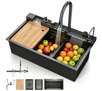 Fregadero empotrable de 80x45 cm, color , con grifo de diseño "cascada" y accesorios