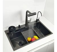 Fregadero empotrable de acero inoxidable, modelo lavabo, dimensiones 68x46 cm, con revestimiento nanotecnológico antiarañazos, compatible con grifo de diseño "cascada"