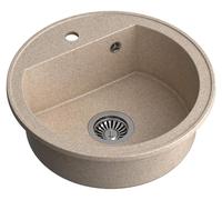 Fregadero empotrable de granito, diámetro 43 cm, color beige/acero, forma ovalada