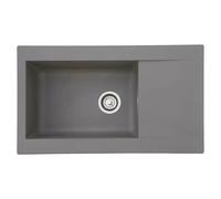 Respekta fregadero de cocina Denver de mineralita en gris cemento/Fregadero empotrable de 1 cubeta en 86 x 50 cm/Lavabo adecuado para armarios inferiores de 60 cm de ancho