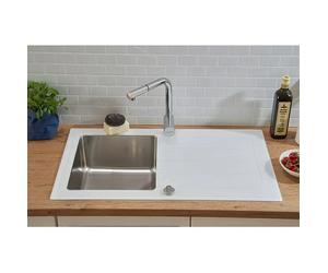Fregadero encastrable New York (86 x 50 cm, Acero inoxidable, Blanco)